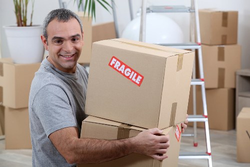 Secure business storage facility with shelving and labeled boxes