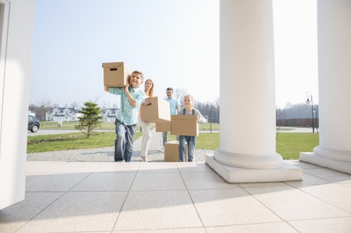 Packed boxes and furniture prepared for short-term storage in Crystalpalace