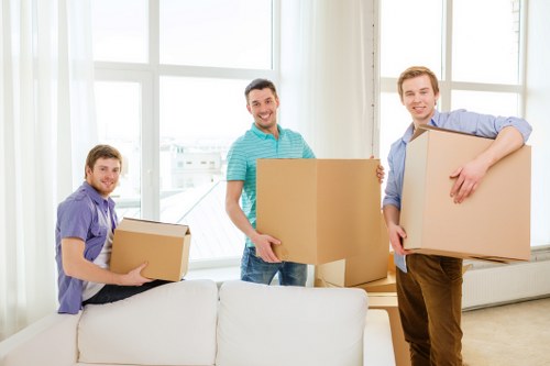 Packed office boxes ready for removals in Crystal Palace