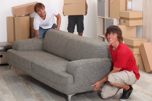 Boxes and furniture arranged in Crystal Palace storage space
